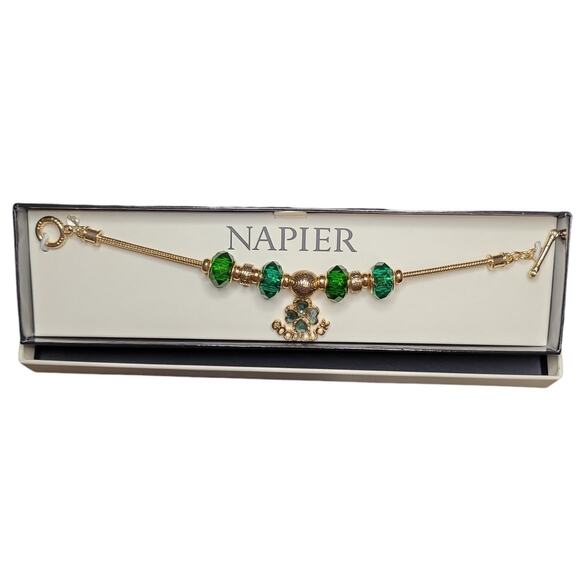 Napier Good Luck Charm Bracelet 7.5 in Green Four Leaf Clover St Patricks Day - Picture 3 of 5